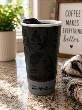 Tim Hortons Black and Gray Canadian Travel Mug